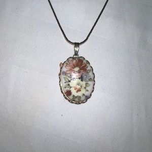 Vintage Hand Painted Pendant Necklace